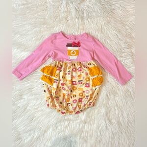 Cute Pink and Yellow Baby Romper with Coffee Design